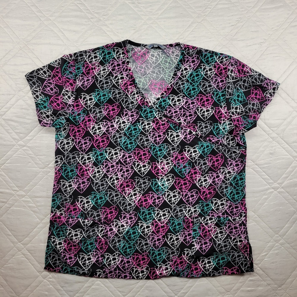 Wear for Care multi-colored heart design scrub top size L